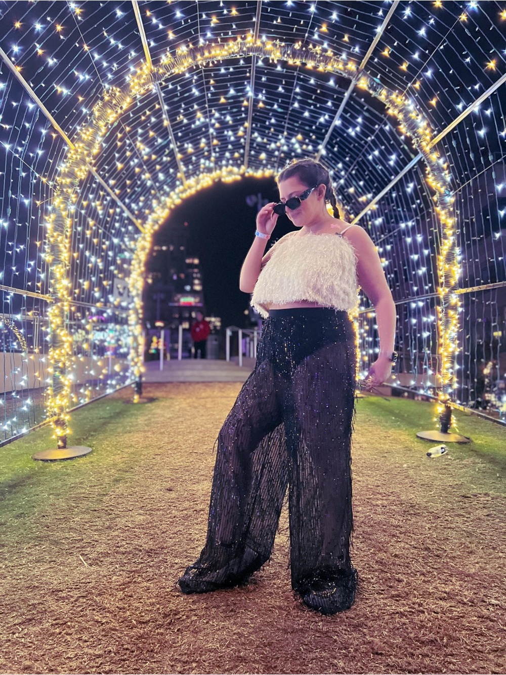 Jaded Rose Black Mesh Tassel Fringe Sequin Pants - Party & Festival - XL - Picture 7 of 8
